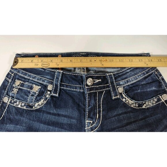 Miss Me Women's Jeans Size 26 Mid Rise Easy Skinny Embellished Pockets Dark Wash - Picture 9 of 12